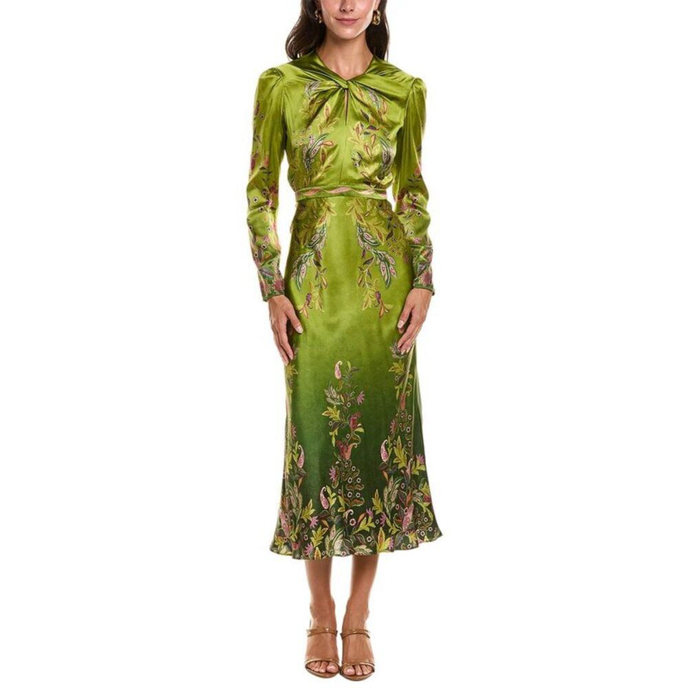 Saloni Womens Claudia Silk Satin Midi Dress